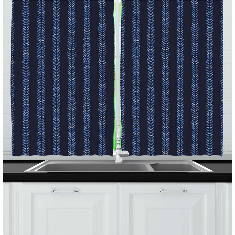 East Urban Home 55'' Kitchen Curtain in Black/Blue | Wayfair